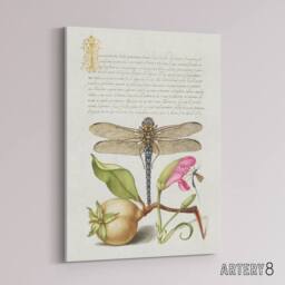 "Artery8 Dragonfly Pear & Carnation Calligraphy Canvas Wall Art Print in White - Size: W18"" x H24""" - thumbnail 2