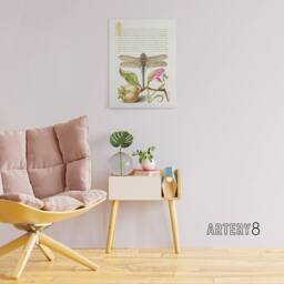 "Artery8 Dragonfly Pear & Carnation Calligraphy Canvas Wall Art Print in White - Size: W18"" x H24""" - thumbnail 3
