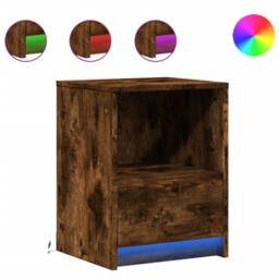 Berkfield Home Bedside Cabinets with LED Lights 2 pcs Smoked Oak Engineered Wood in Brown - thumbnail 1