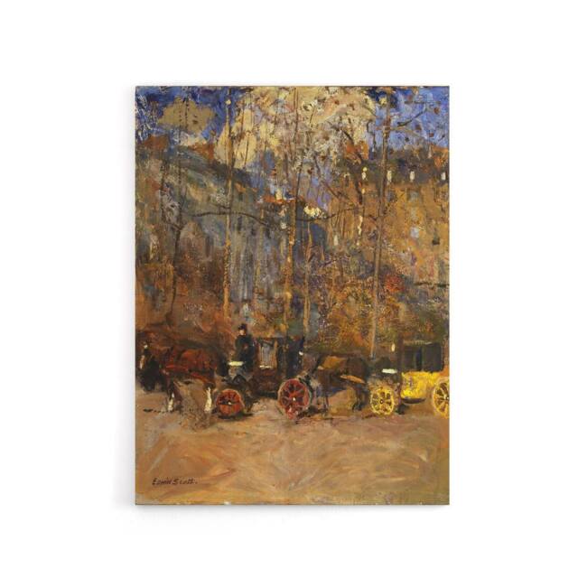 "Artery8 Frank Edwin Scott Horse Drawn Carriages Cabs Canvas Wall Art Print in Brown - Size: W12"" x H16""" - image 1