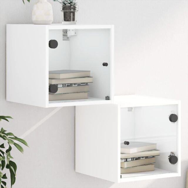 Berkfield Home Bedside Cabinets with Glass Doors 2 pcs White 35x37x35 cm - Size: 35 x 37 x 35 cm - image 1