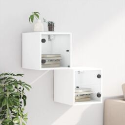Berkfield Home Bedside Cabinets with Glass Doors 2 pcs White 35x37x35 cm - Size: 35 x 37 x 35 cm - thumbnail 3