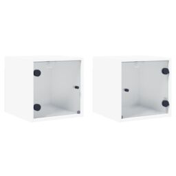 Berkfield Home Bedside Cabinets with Glass Doors 2 pcs White 35x37x35 cm - Size: 35 x 37 x 35 cm - thumbnail 2