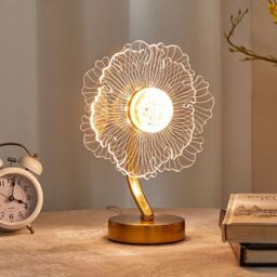 Obasyhig Creative Acrylic Sunflower LED Desk Lamp in Gold - Size: 14 inches - thumbnail 2