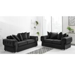 Furniture 786 Verona Scatter Back Plush Velvet 3+2 Seater Sofa Set in Black