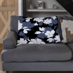 Benjamin Tate Design White Black & Purple Flowers Blanket in Natural - Size: 120 cm x 150 cm - thumbnail 2