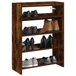 Berkfield Home Shoe Rack Smoked Oak 60x25x81 cm Engineered Wood in Brown - Size: 60 x 25 x 81 cm - thumbnail 1