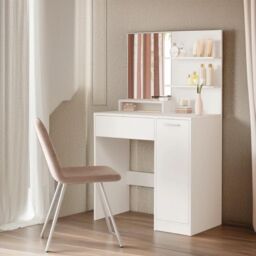 Rafaelo Mobilia 1 Drawer Dressing Table With 2 Shelves & Drawer in White