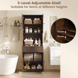 Costway Modern Bathroom Cabinet Wooden Storage Cabinet w/ 4 Doors & 1 Drawer in Brown - thumbnail 9