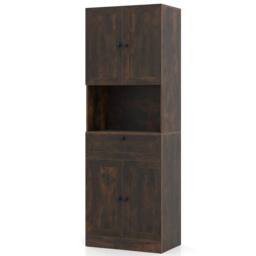 Costway Modern Bathroom Cabinet Wooden Storage Cabinet w/ 4 Doors & 1 Drawer in Brown - thumbnail 3