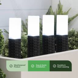 Gardenwize Pack of 4 Solar Rattan Finished Stake Lights Outdoor in Black - thumbnail 3