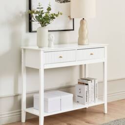 Wyld and Coco 2-Drawer Wall-Mounted Console Table White MDF 100x35cm Gold Handles - Size: 100x35 cm - thumbnail 1