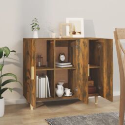 Berkfield Home Sideboard Smoked Oak 90x34x80 cm Engineered Wood in Brown - Size: 90 x 34 x 80 cm - thumbnail 6