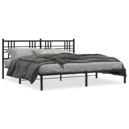 Berkfield Home Metal Bed Frame without Mattress with Headboard Black 193x203cm - Size: 193x203 cm - thumbnail 2
