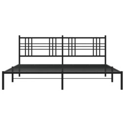 Berkfield Home Metal Bed Frame without Mattress with Headboard Black 193x203cm - Size: 193x203 cm - thumbnail 4