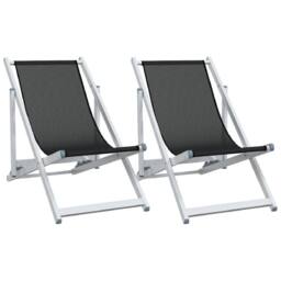 Berkfield Home Folding Beach Chairs 2 pcs Black Aluminium & Textilene - thumbnail 1