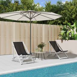 Berkfield Home Folding Beach Chairs 2 pcs Black Aluminium & Textilene - thumbnail 2