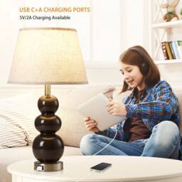 NIVOR 62.4cm Brown Ceramic Table Lamp With USB Ports & Bulb Included 2 Set - thumbnail 3
