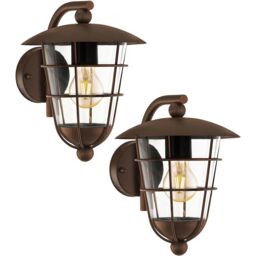 Loops 2 PACK IP44 Outdoor Wall Light Brown Fisherman Lantern 1x 60W E27 Porch Lamp - thumbnail 1
