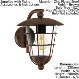 Loops 2 PACK IP44 Outdoor Wall Light Brown Fisherman Lantern 1x 60W E27 Porch Lamp - thumbnail 2