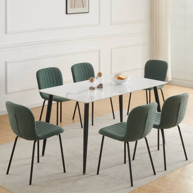 MCC Direct Bella Luxe Set of 6 Teddy Faux Fur Dining Chairs in Green - image 1