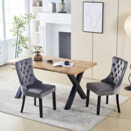 HomeTouch Cero Set of 5 Live Edge Oak Dining Table & 4 Grey Velvet Lux Dining Chairs - Size: 5 Pack - thumbnail 4