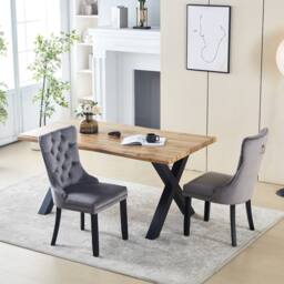 HomeTouch Cero Set of 5 Live Edge Oak Dining Table & 4 Grey Velvet Lux Dining Chairs - Size: 5 Pack - thumbnail 3