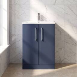 Balterley Bathroom 2 Soft Close Door, Floor Vanity Unit Basin, Blue, 600mm in Blue - thumbnail 6