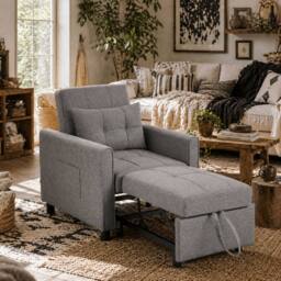 Wyld Haus Vayopa Linen Look Light Grey Single Sleeper Chair - thumbnail 1