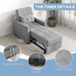 Wyld Haus Vayopa Linen Look Light Grey Single Sleeper Chair - thumbnail 8