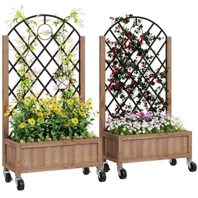 NESTLUNE Pack of 2 Wooden Raised Bed, Outdoor Planter in Brown - Size: 1.25kg - image 1