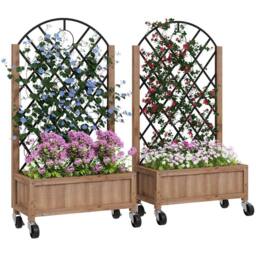NESTLUNE Pack of 2 Wooden Raised Bed, Outdoor Planter in Brown - Size: 1.25kg - thumbnail 7