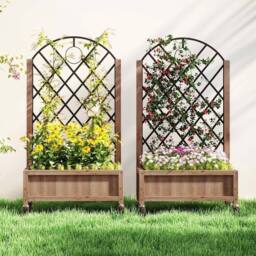 NESTLUNE Pack of 2 Wooden Raised Bed, Outdoor Planter in Brown - Size: 1.25kg - thumbnail 6