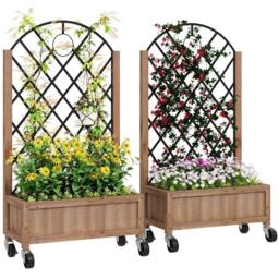 NESTLUNE Pack of 2 Wooden Raised Bed, Outdoor Planter in Brown - Size: 1.25kg