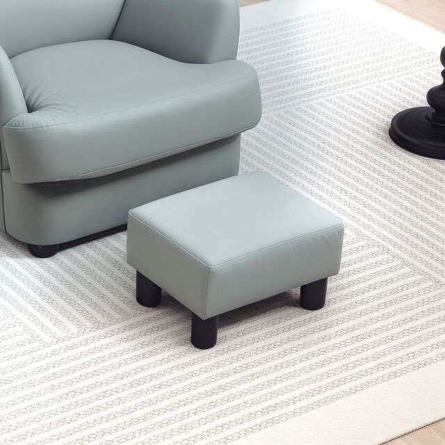 HOMCOM Chic Faux Leather Footstool Small Footrest with 4 Plastic Legs, Grey - Size: 40 cm x 30 cm - image 1
