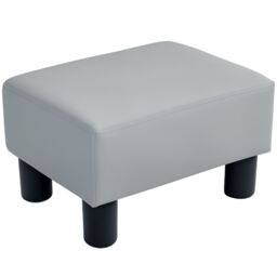 HOMCOM Chic Faux Leather Footstool Small Footrest with 4 Plastic Legs, Grey - Size: 40 cm x 30 cm - thumbnail 2