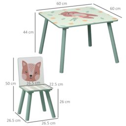 ZONEKIZ Kids Table & Chairs, Children Desk with Two Chairs, Three Piece in Green - thumbnail 3