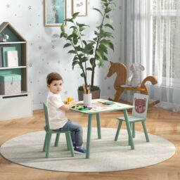 ZONEKIZ Kids Table & Chairs, Children Desk with Two Chairs, Three Piece in Green