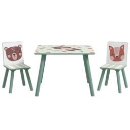 ZONEKIZ Kids Table & Chairs, Children Desk with Two Chairs, Three Piece in Green - thumbnail 2