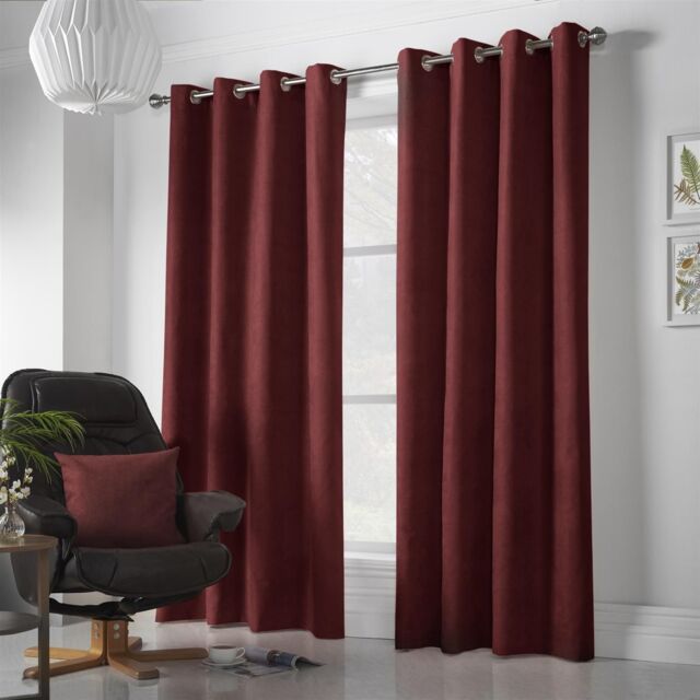 Luxury Living Velvet Chenille Eyelet Curtains Ready Made Pair in Red - Size: 142 cm width x 229 cm drop - image 1