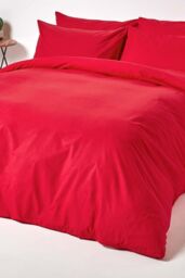 Homescapes Egyptian Cotton Duvet Cover with Pillowcase, 200 TC in Red - Size: King - thumbnail 2