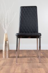 FurnitureboxUK Selina Chrome Round Glass Dining Table & 4 Milan Dining Chairs in Black - Size: 4 Person - thumbnail 4