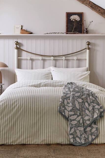 Helena Springfield 'Ticking Stripe' Cotton Duvet Cover Set in Cream - Size: Single - image 1