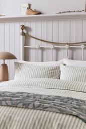Helena Springfield 'Ticking Stripe' Cotton Duvet Cover Set in Cream - Size: Single - thumbnail 2