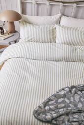 Helena Springfield 'Ticking Stripe' Cotton Duvet Cover Set in Cream - Size: Single - thumbnail 4