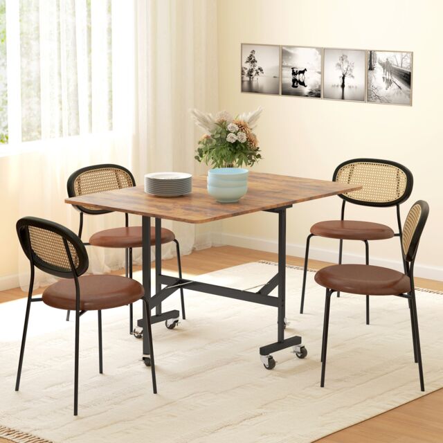 HOMCOM Mobile Drop Leaf Table, Folding Kitchen Table with 6 Wheels in Brown - image 1