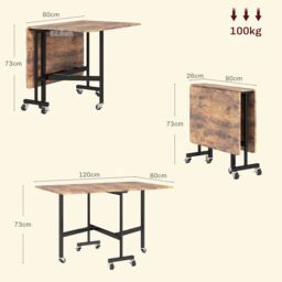 HOMCOM Mobile Drop Leaf Table, Folding Kitchen Table with 6 Wheels in Brown - thumbnail 3