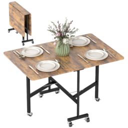 HOMCOM Mobile Drop Leaf Table, Folding Kitchen Table with 6 Wheels in Brown - thumbnail 2