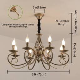 NIVOR 8 Lights Rustic Candle Chandelier Vintage Iron Pendant Light Hanging in Brown - thumbnail 2