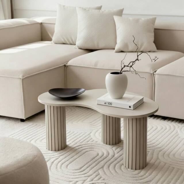 OHS Madison Ribbed Irregular Coffee Table Engineered Wood Living Room in Natural - image 1